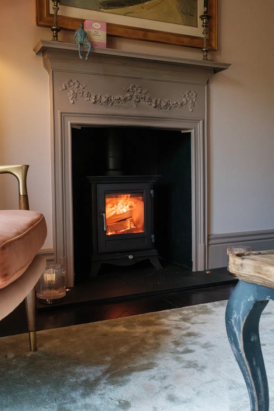 Wood Burning Stove With Surround Portrait View